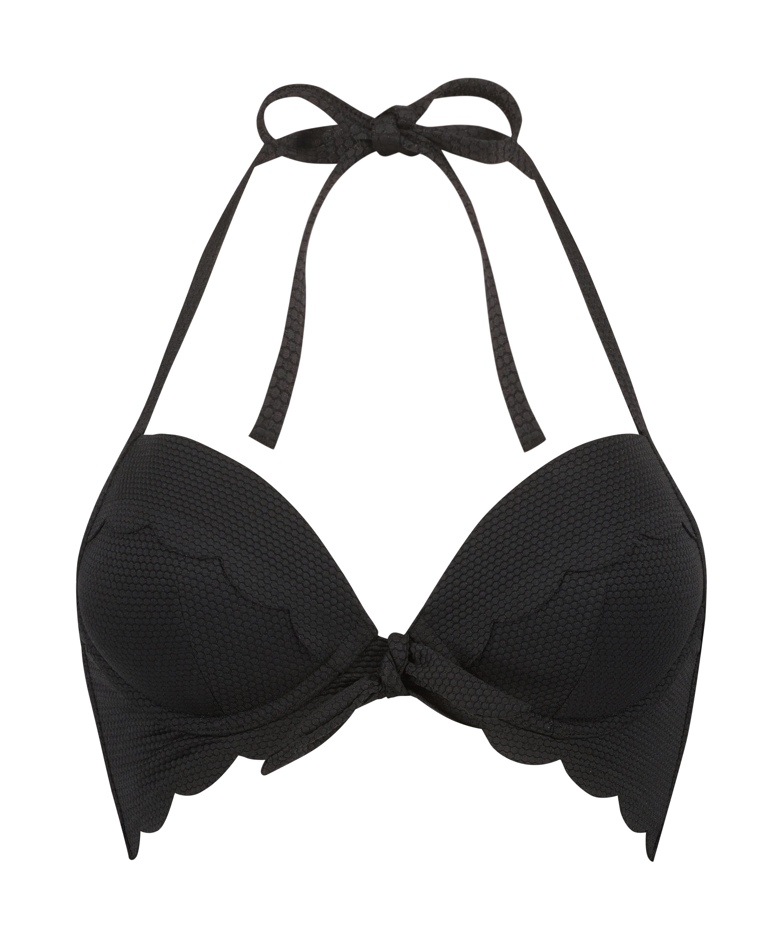 G&oacute;ra od bikini push-up z fiszbinami, z falowanym brzegiem, miseczki A &ndash; E, Czarny, main