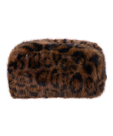 Zestaw kosmetyczka i gumka scrunchie w panterkę, Czarny