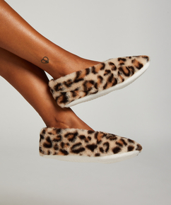 Leopard Cosy Ballerina Slippers, Beżowy