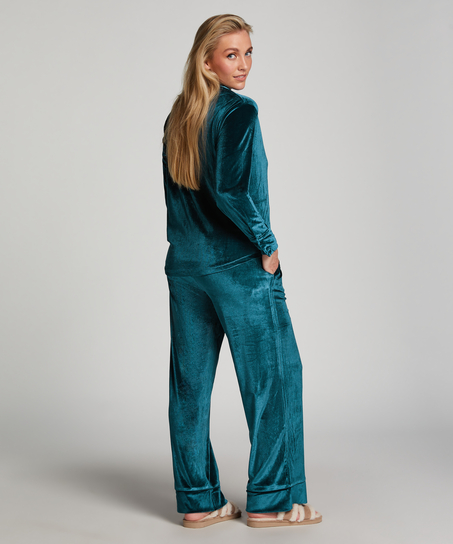 Bluza z długimi rękawami z weluru, Niebieski