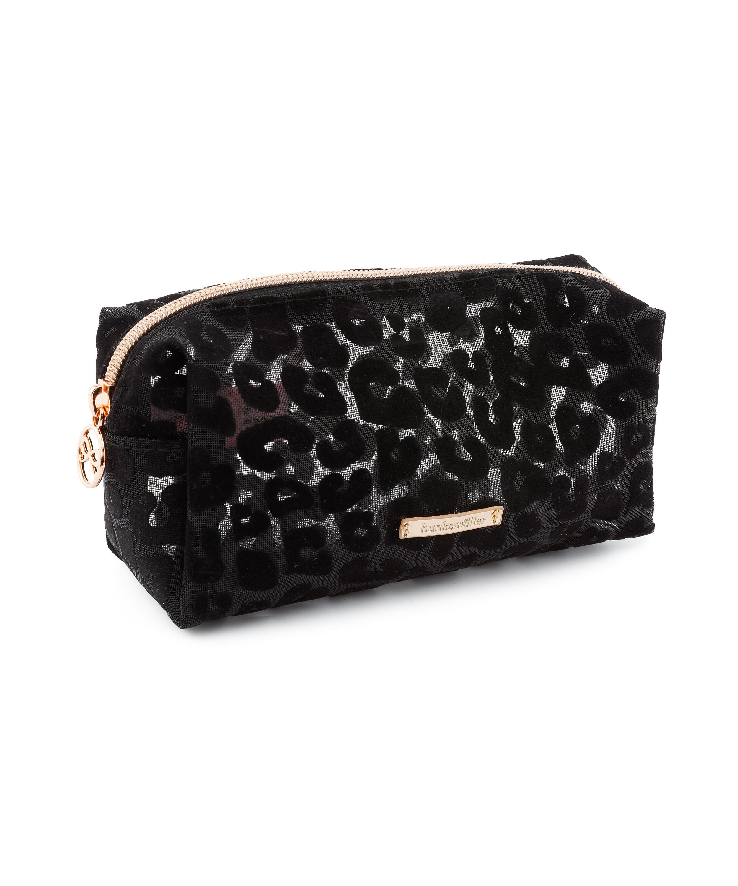 Leopard Mesh Make-Up Bag, Czarny