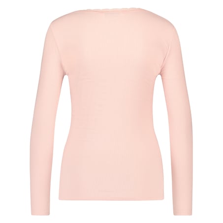 Prążkowany top z długim rękawem i okrągłym dekoltem, R&oacute;żowy