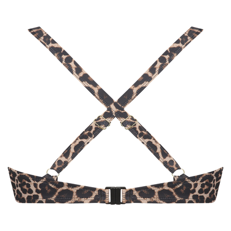 Usztywniany top bikini z fiszbinami Leopard, Beżowy