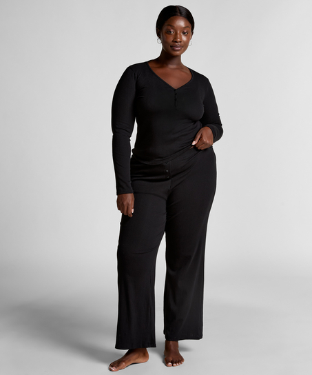 Top od piżamy Henley, Czarny