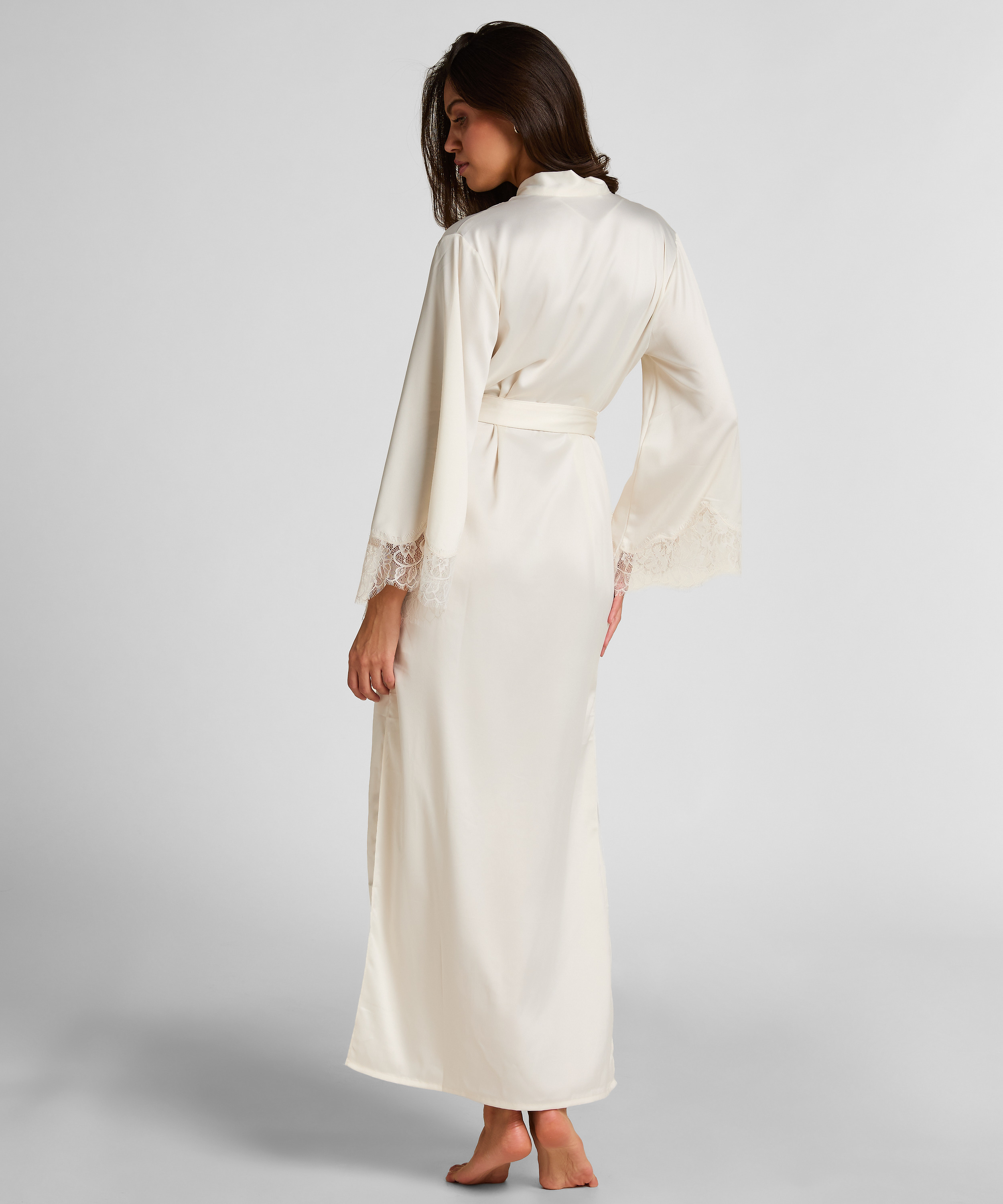 Długie satynowe kimono Valerie, Biały, main