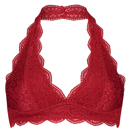 Koronkowa braletka typu halter, Czerwony