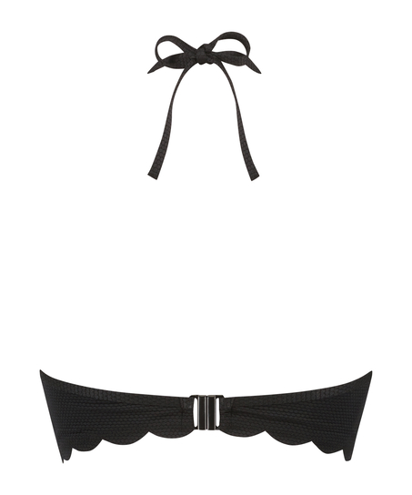 G&oacute;ra od bikini push-up z fiszbinami, z falowanym brzegiem, miseczki A &ndash; E, Czarny