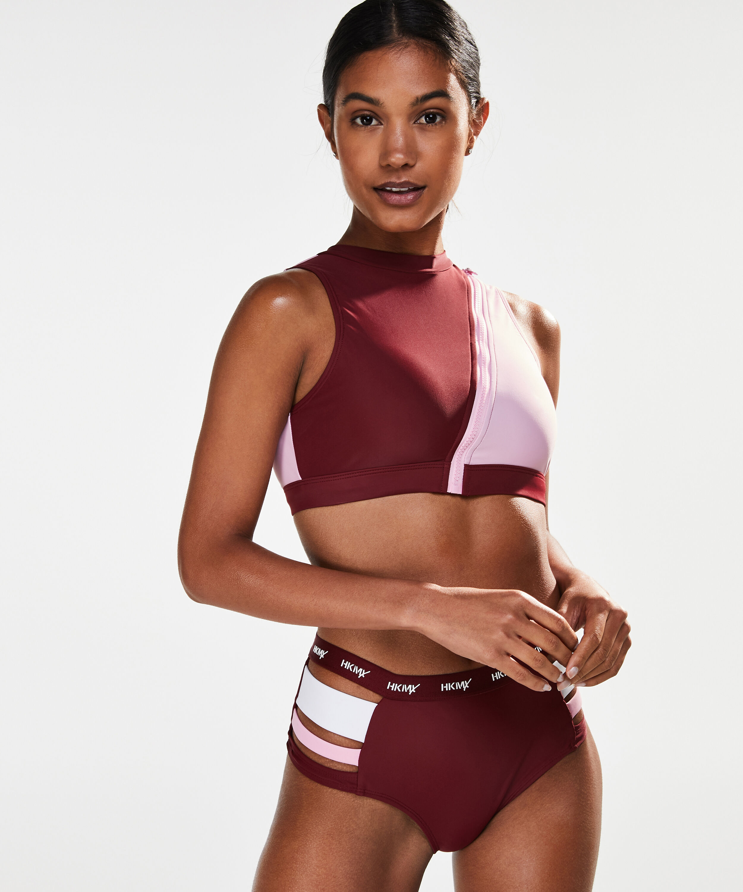 HKMX Cheeky High Bikini Bottoms, Czerwony