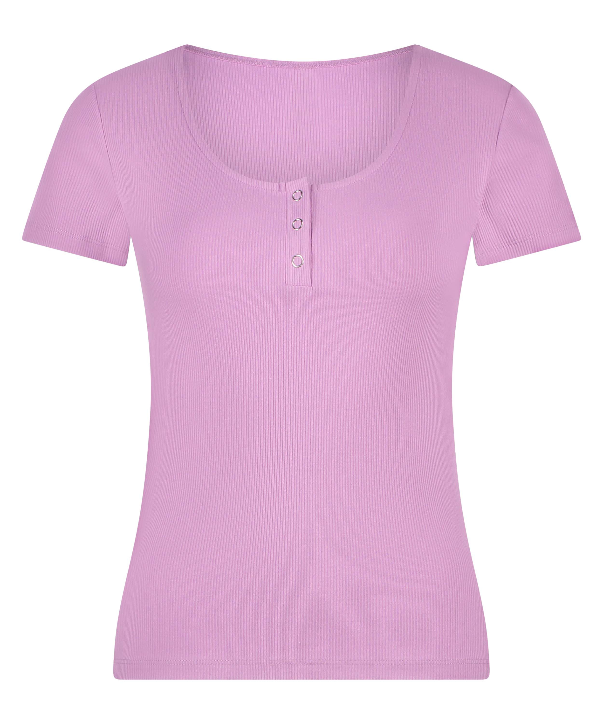 Top od piżamy z kr&oacute;tkimi rękawami Henley, Fioletowy, main