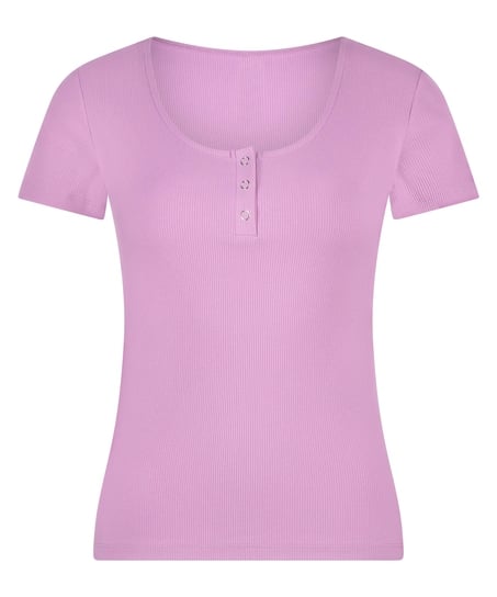 Top od piżamy z kr&oacute;tkimi rękawami Henley, Fioletowy