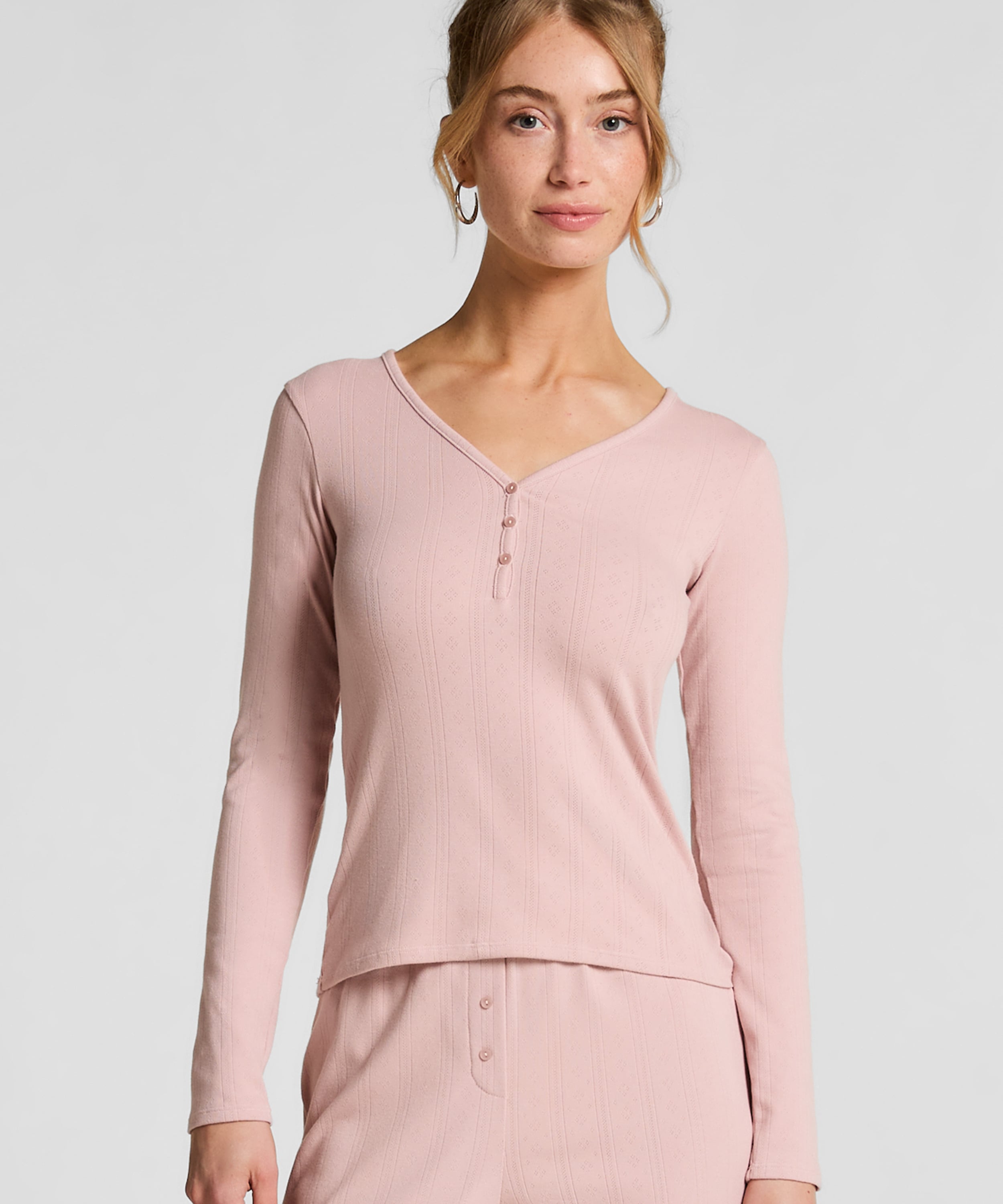 Top od piżamy Henley, R&oacute;żowy, main