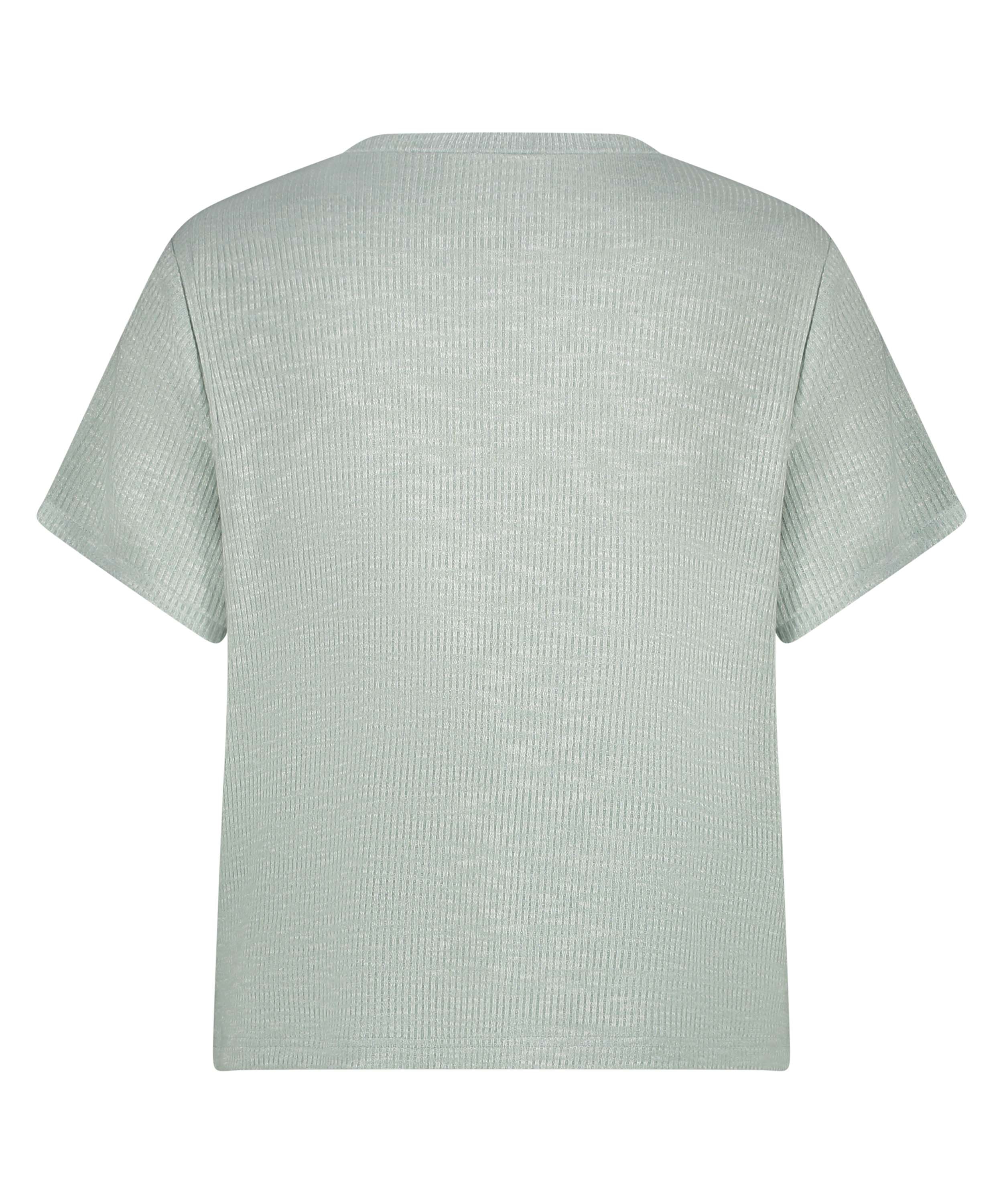 Top z krótkimi rękawami z tkaniny w prążki, Zielony, main