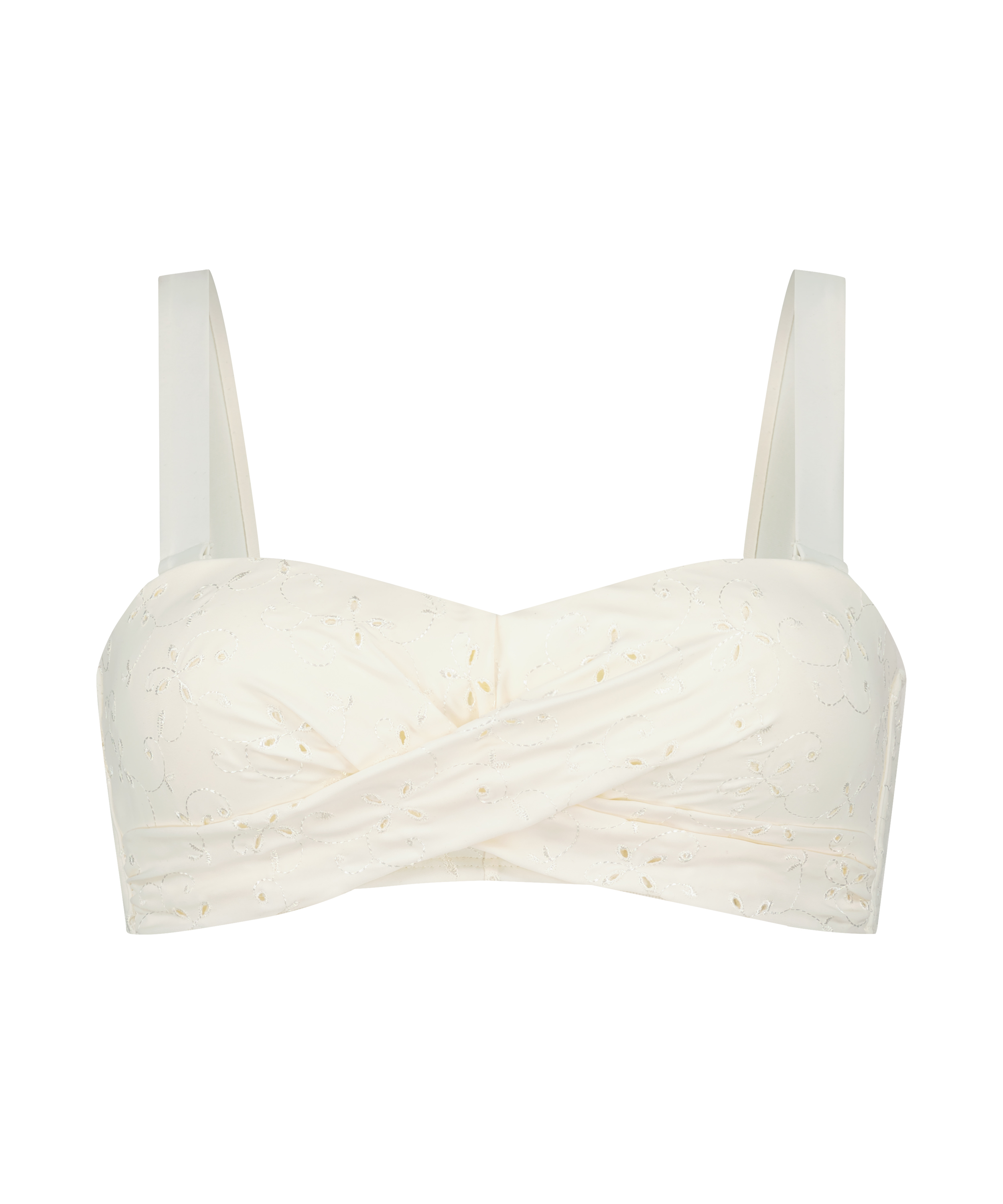 Haftowany biustonosz bikini opaska z wkładkami, Biały, main