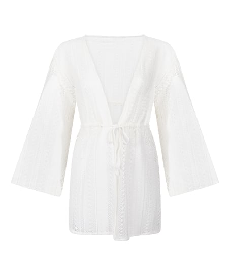 Szydełkowy kaftan plażowy, Biały