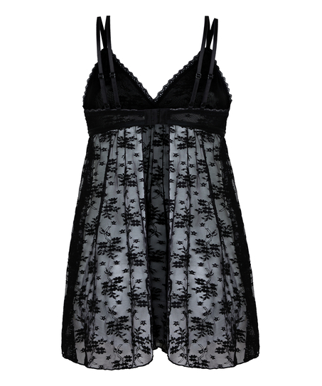 Babydoll Darcy z Kwiatowej Koronki, Czarny