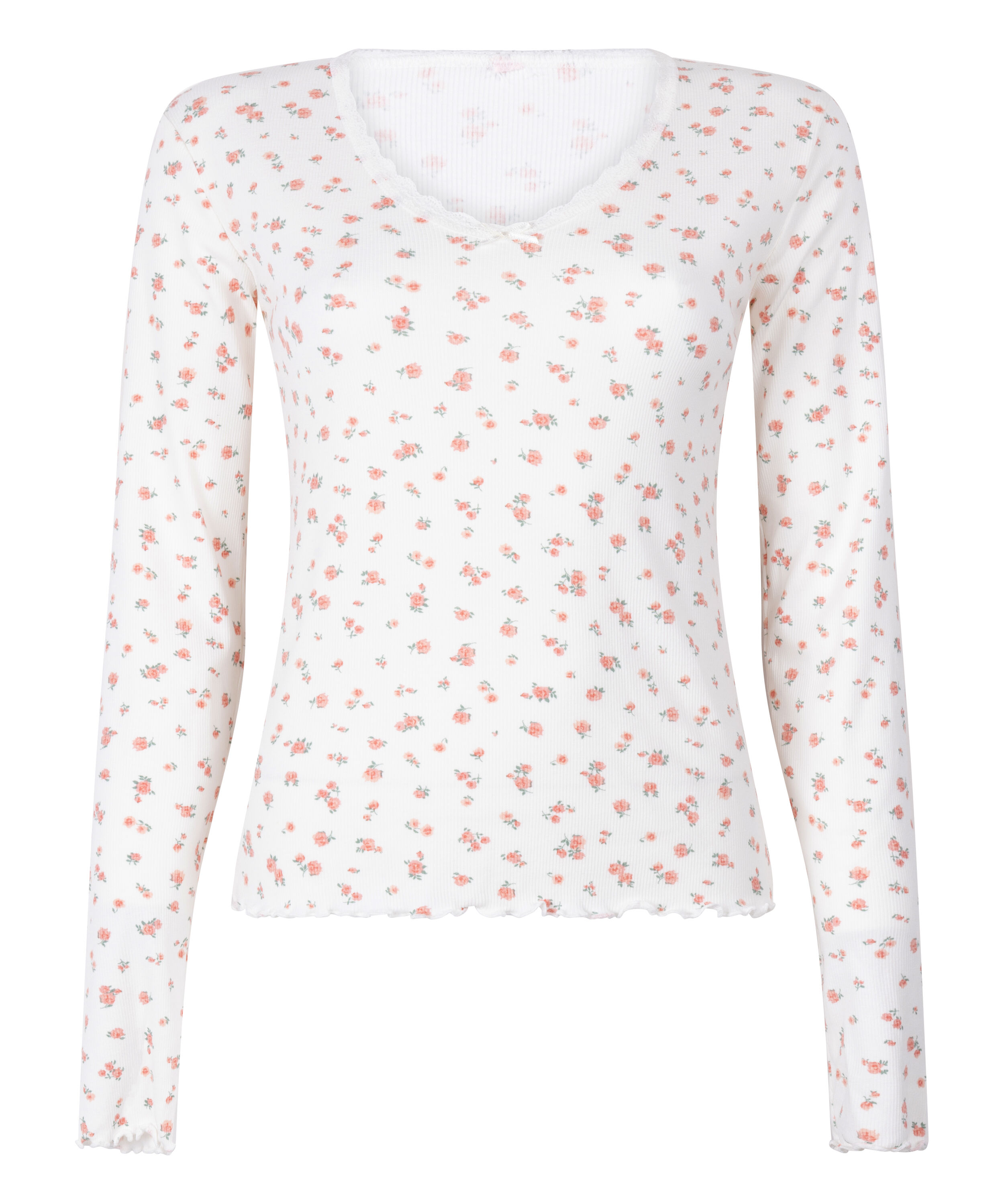 Prążkowany top od piżamy, Biały