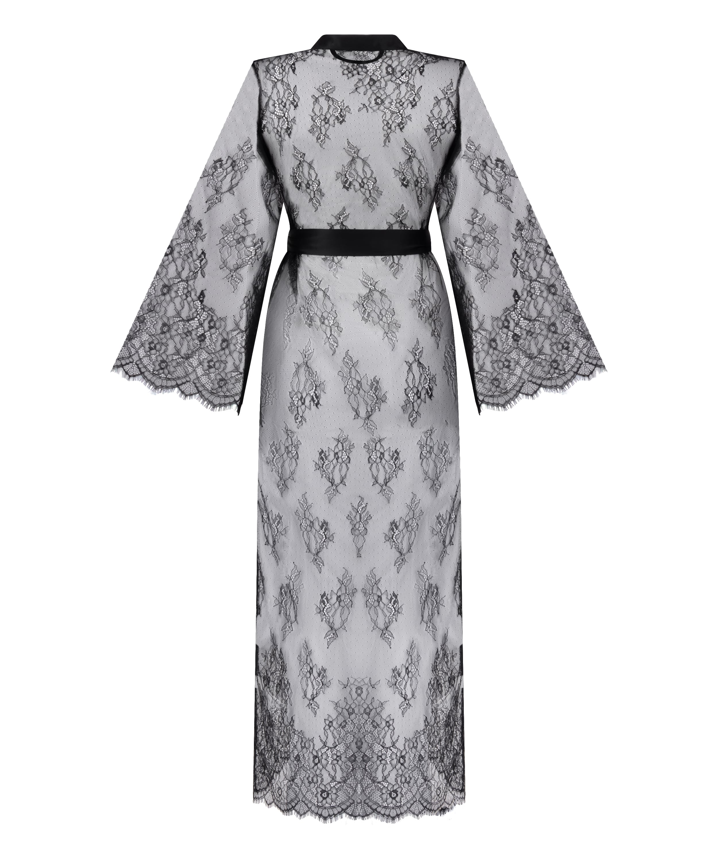 Długie kimono z koronką, Czarny, main