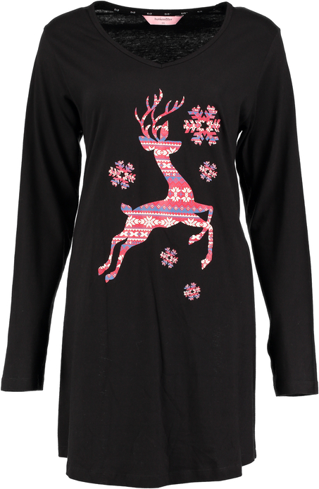 Nightshirt V-neck long sleeves, Czarny