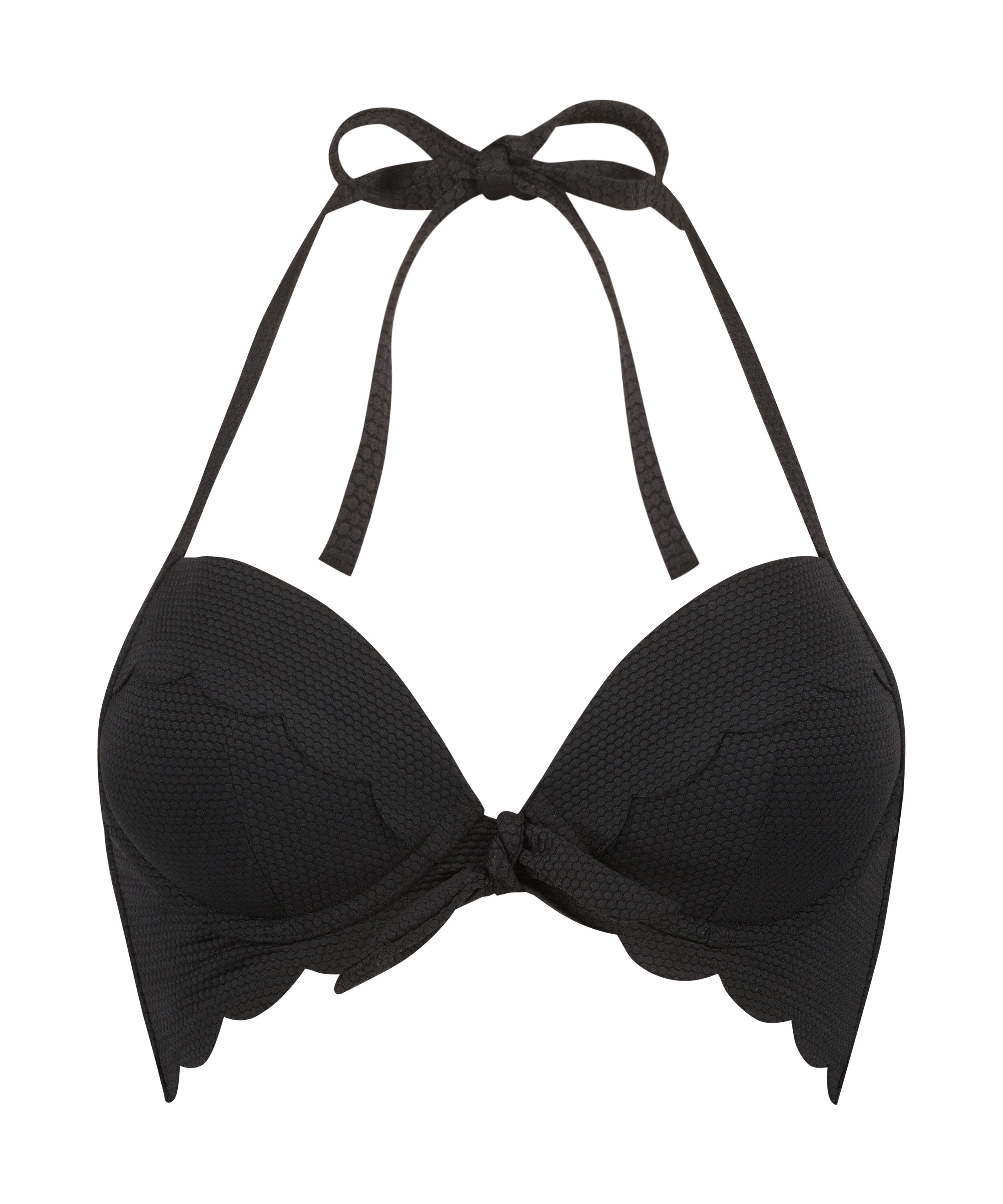 G&oacute;ra od bikini push-up z fiszbinami, z falowanym brzegiem, miseczki A &ndash; E, Czarny