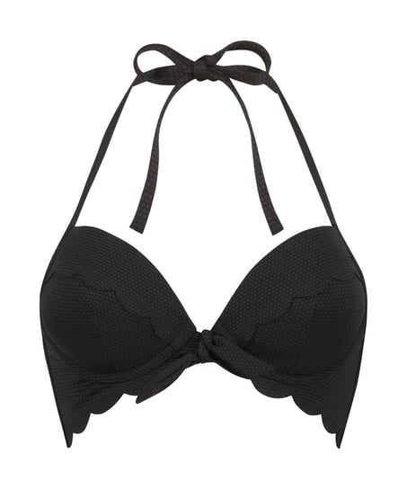 G&oacute;ra od bikini push-up z fiszbinami, z falowanym brzegiem, miseczki A &ndash; E, Czarny
