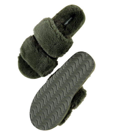 Kapcie ze sztucznym futerkiem, Zielony