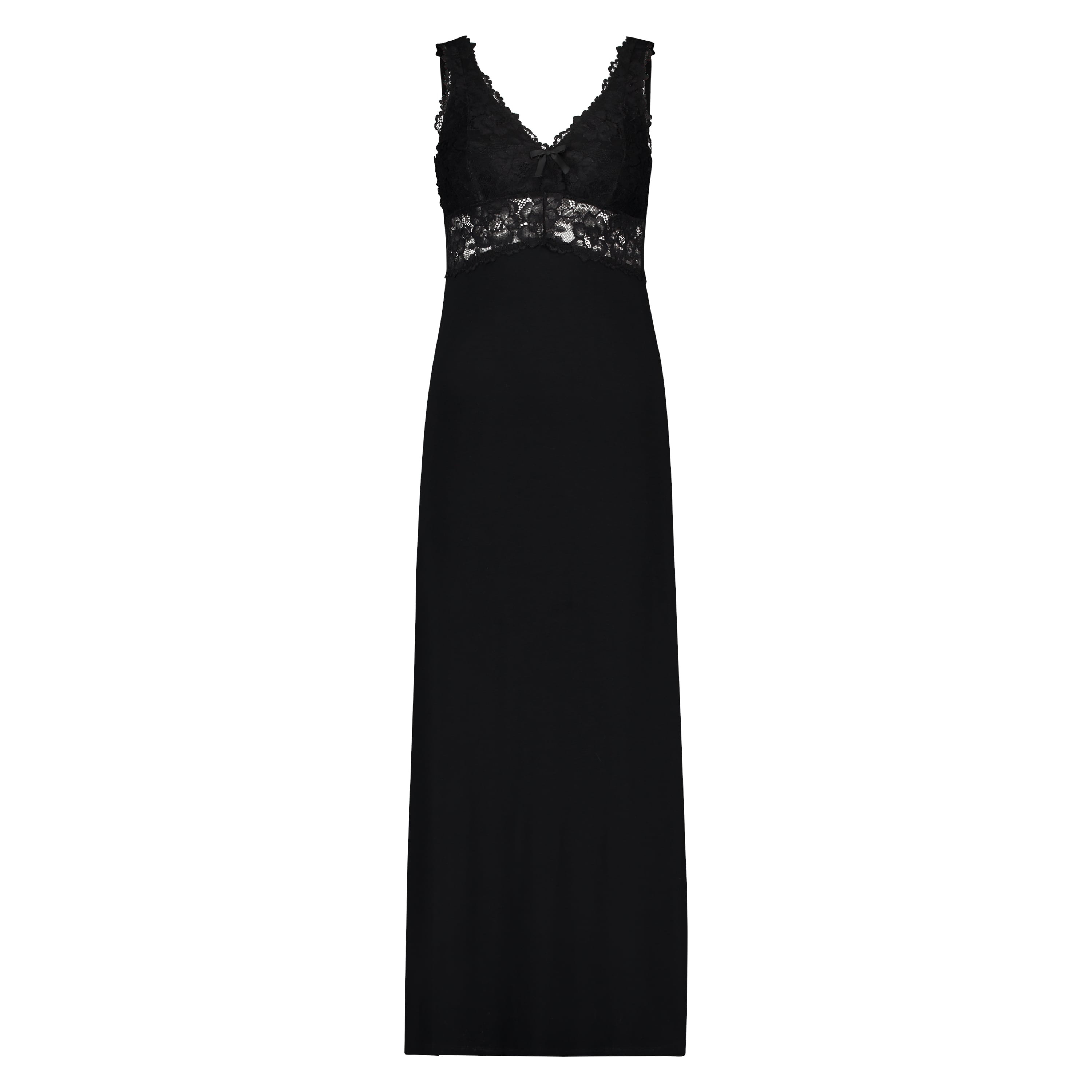 Long slip dress Modal lace, Czarny, main