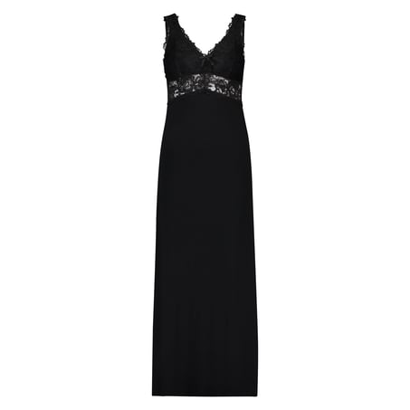 Long slip dress Modal lace, Czarny