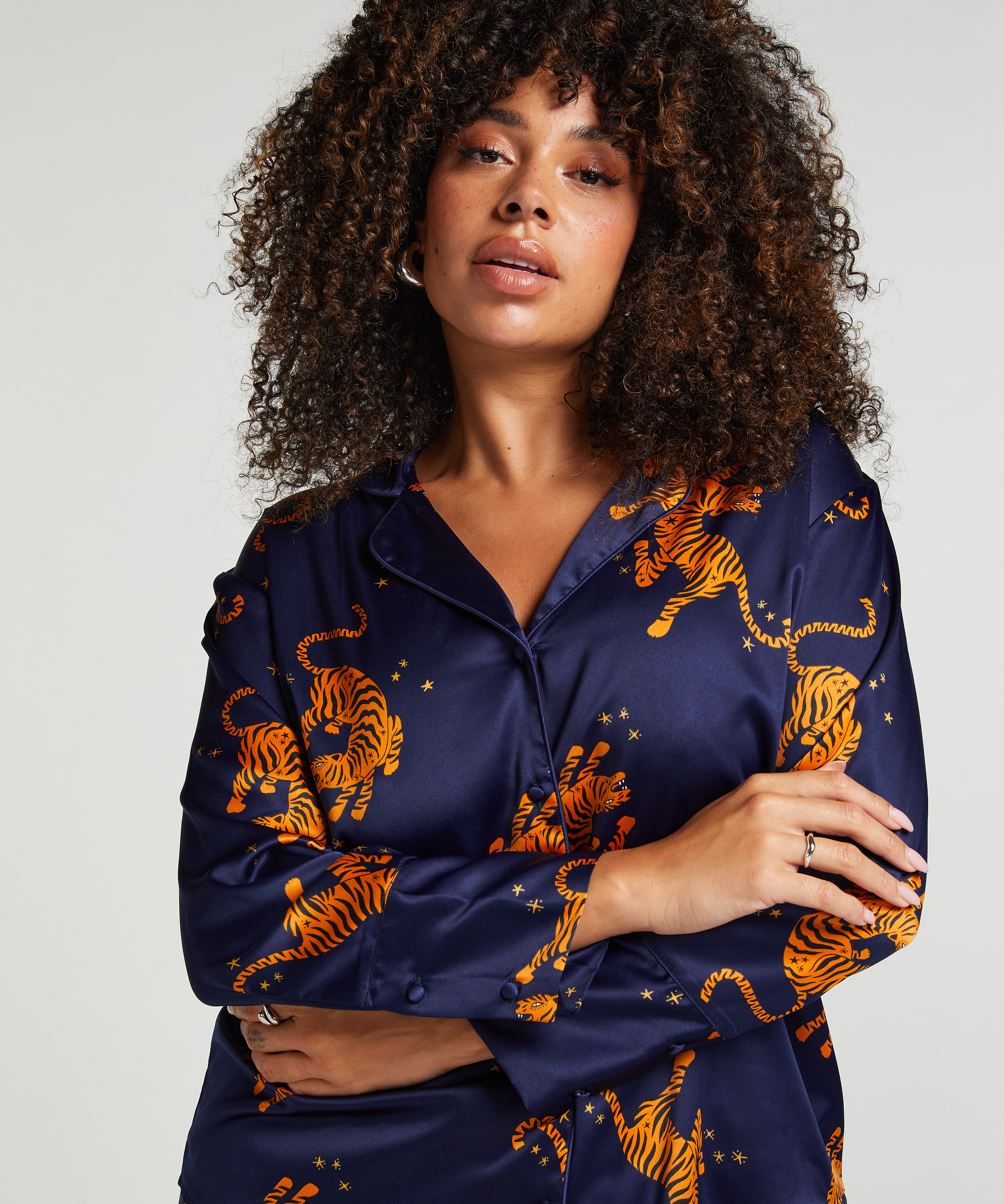 Kurtka z satyny z długimi rękawami, Niebieski, main