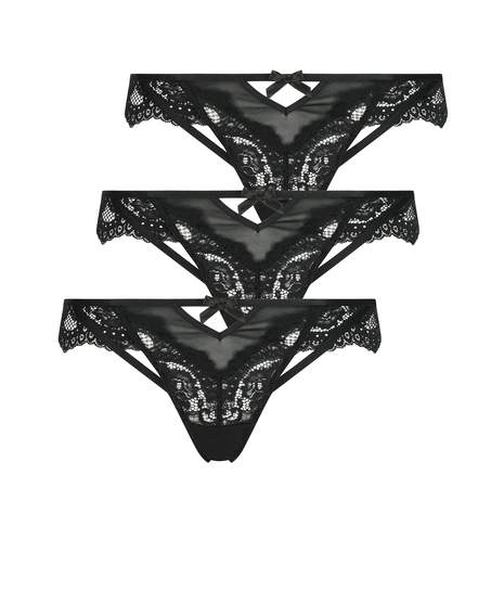 3-Pack Rosangel string r, Czarny