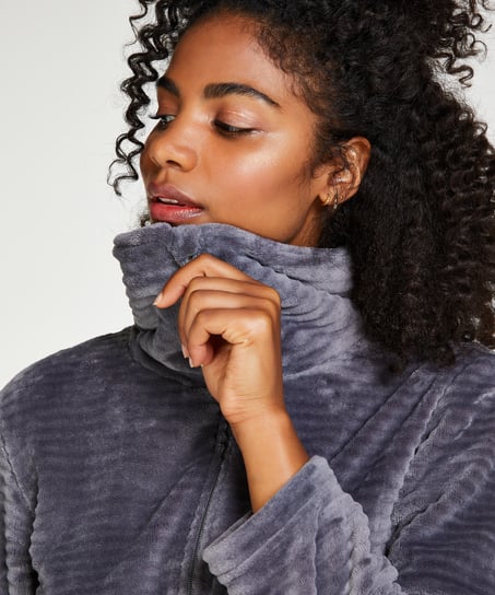 Szlafrok z polaru z zamkiem błyskawicznym, Szary