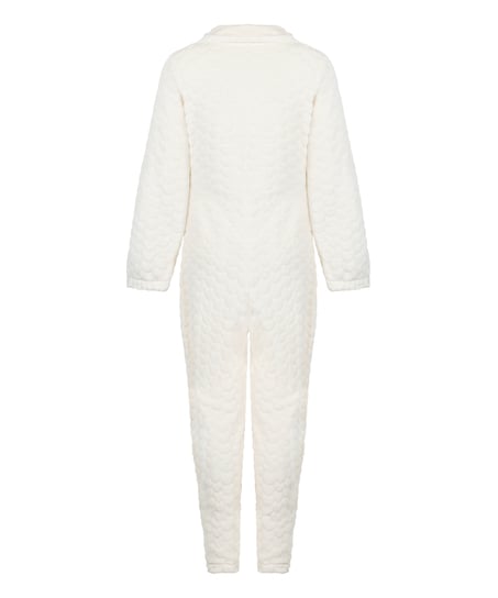 Onesie ze wzorem warkoczy z zamkiem błyskawicznym, Biały
