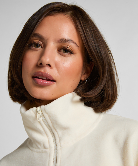 Bluza sportowa z zamkiem błyskawicznym do połowy, Biały