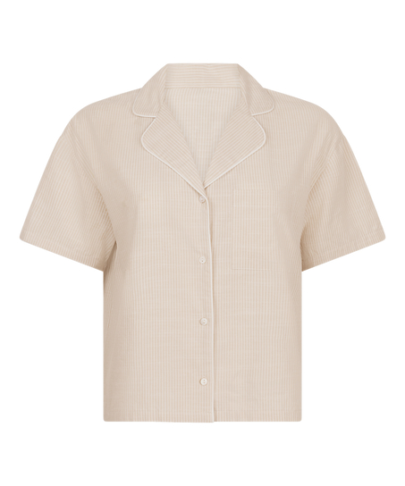 Koszula piżamowa Cotton Stripe, Beżowy