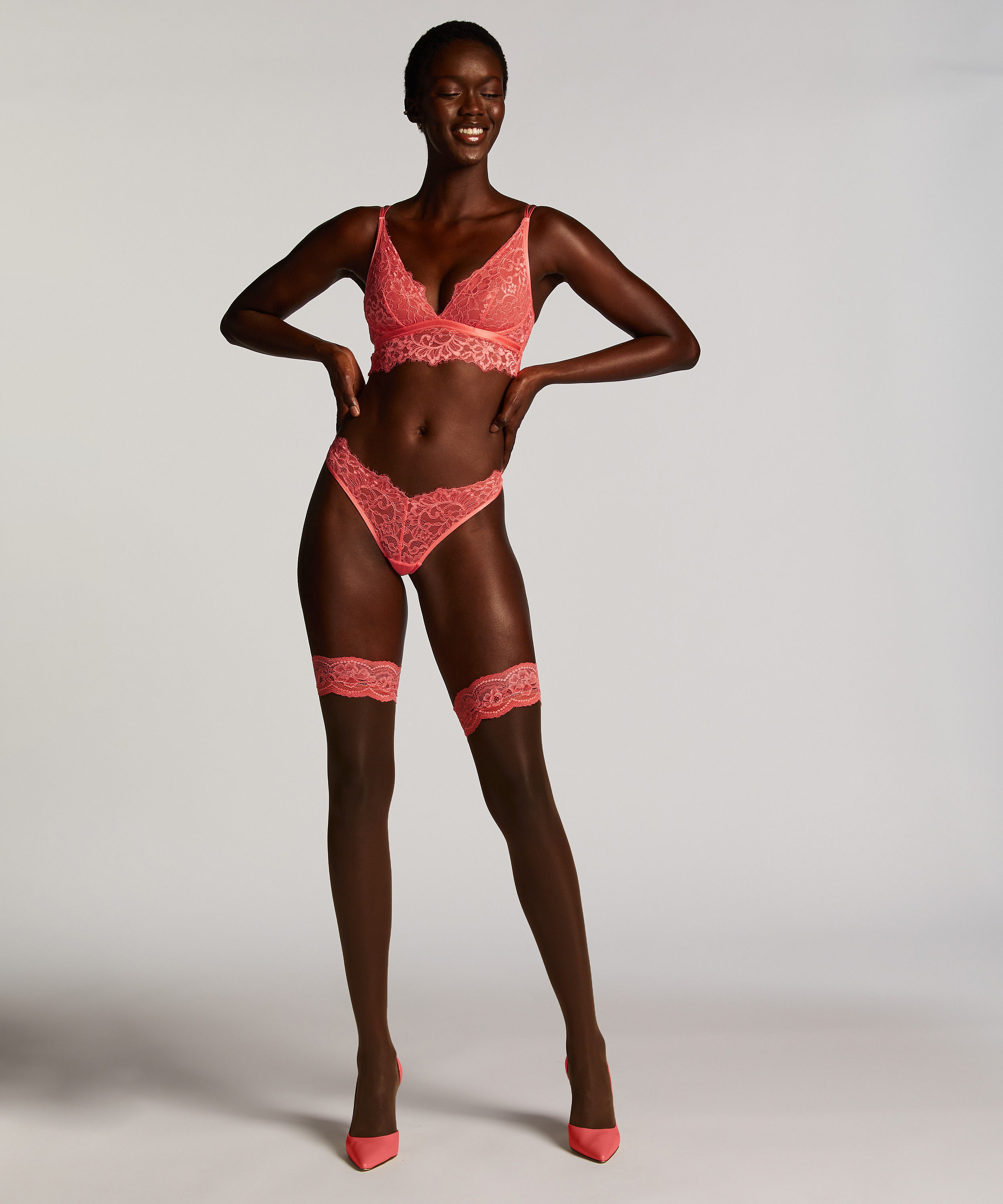 Pończochy Samonośne 15 Den Koronka, Różowy, main