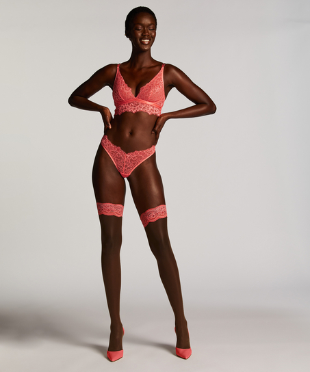 Pończochy Samonośne 15 Den Koronka, Różowy