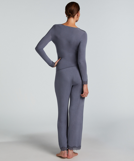 Koronkowa piżama z długim rękawem, Szary