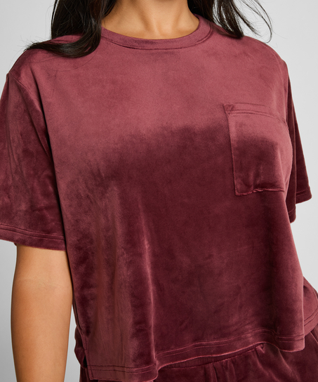 Top welurowy z kieszonką, Czerwony