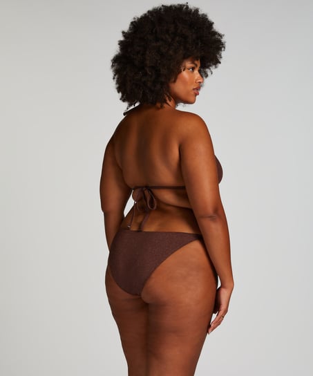 Majtki Bikini Cheeky Tanga Scallop Lurex, Brązowy