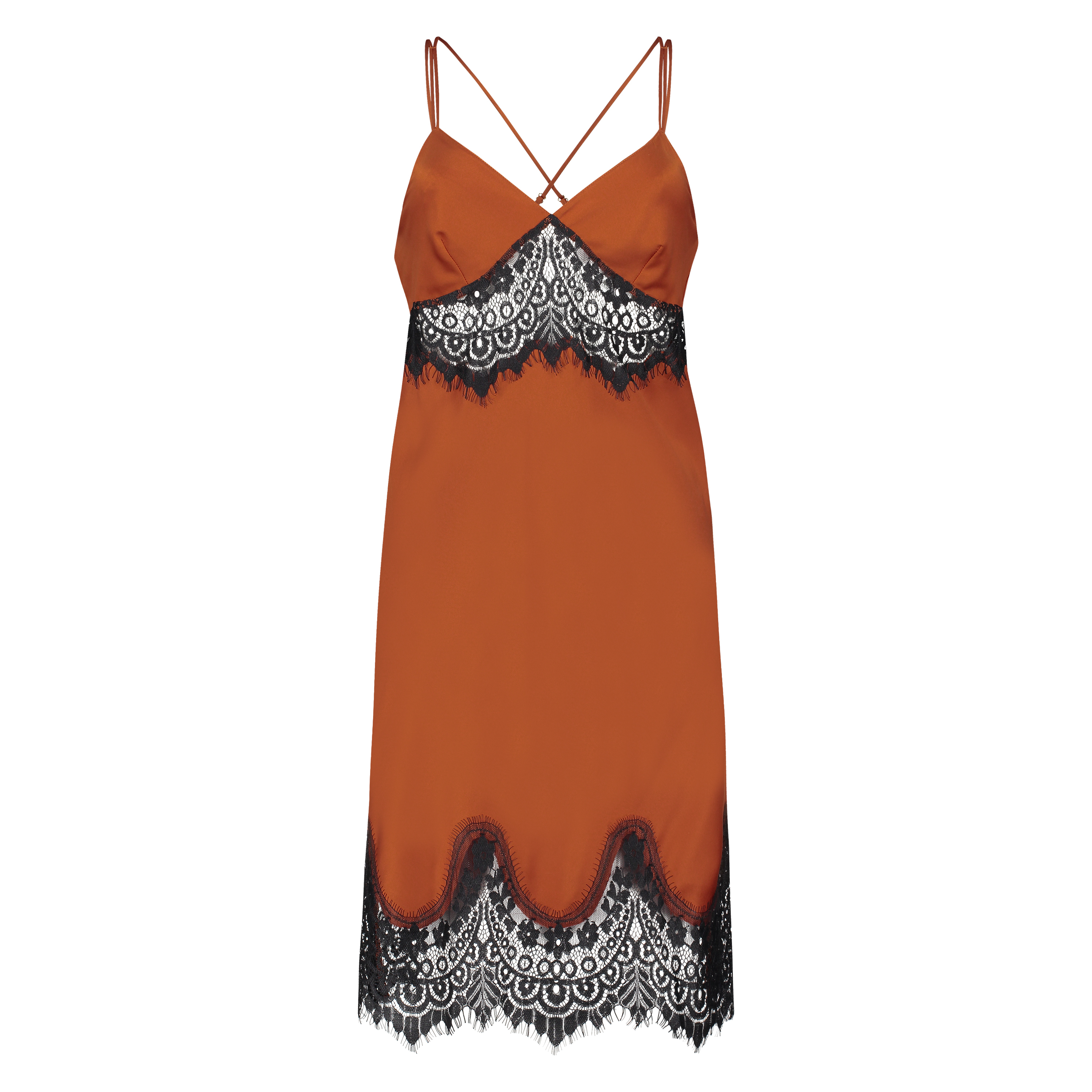 Lace Satin Slip Dress, Czerwony, main