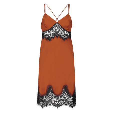 Lace Satin Slip Dress, Czerwony