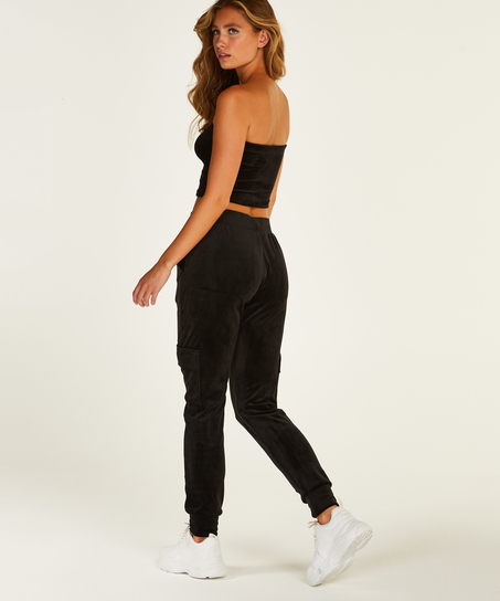 Welurowy top bez ramiączek, Czarny