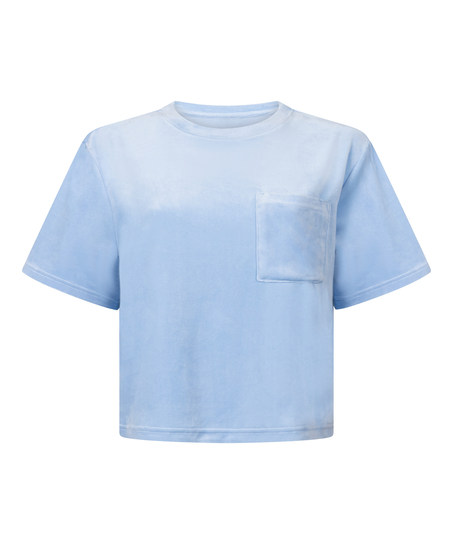 Top welurowy z kieszonką, Niebieski