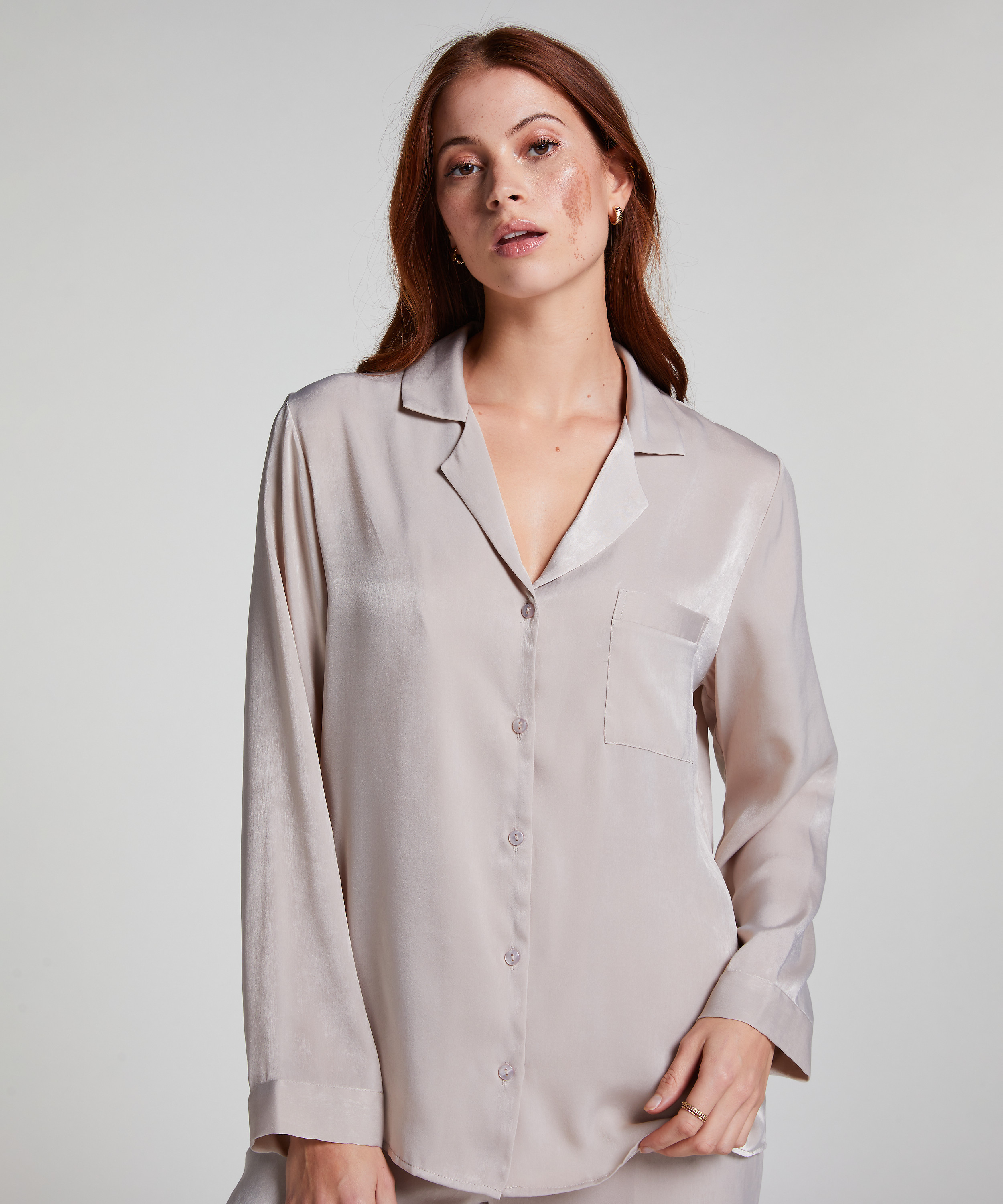 Kurtka z satyny z długimi rękawami, Beżowy, main