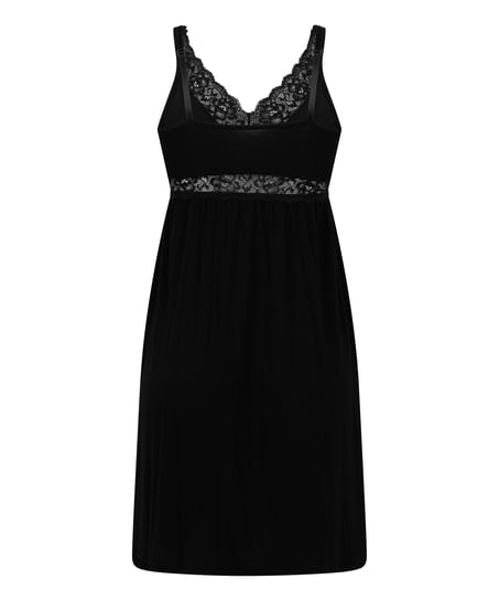 Koszulka Nocna z Dżerseju z Koronką, Czarny