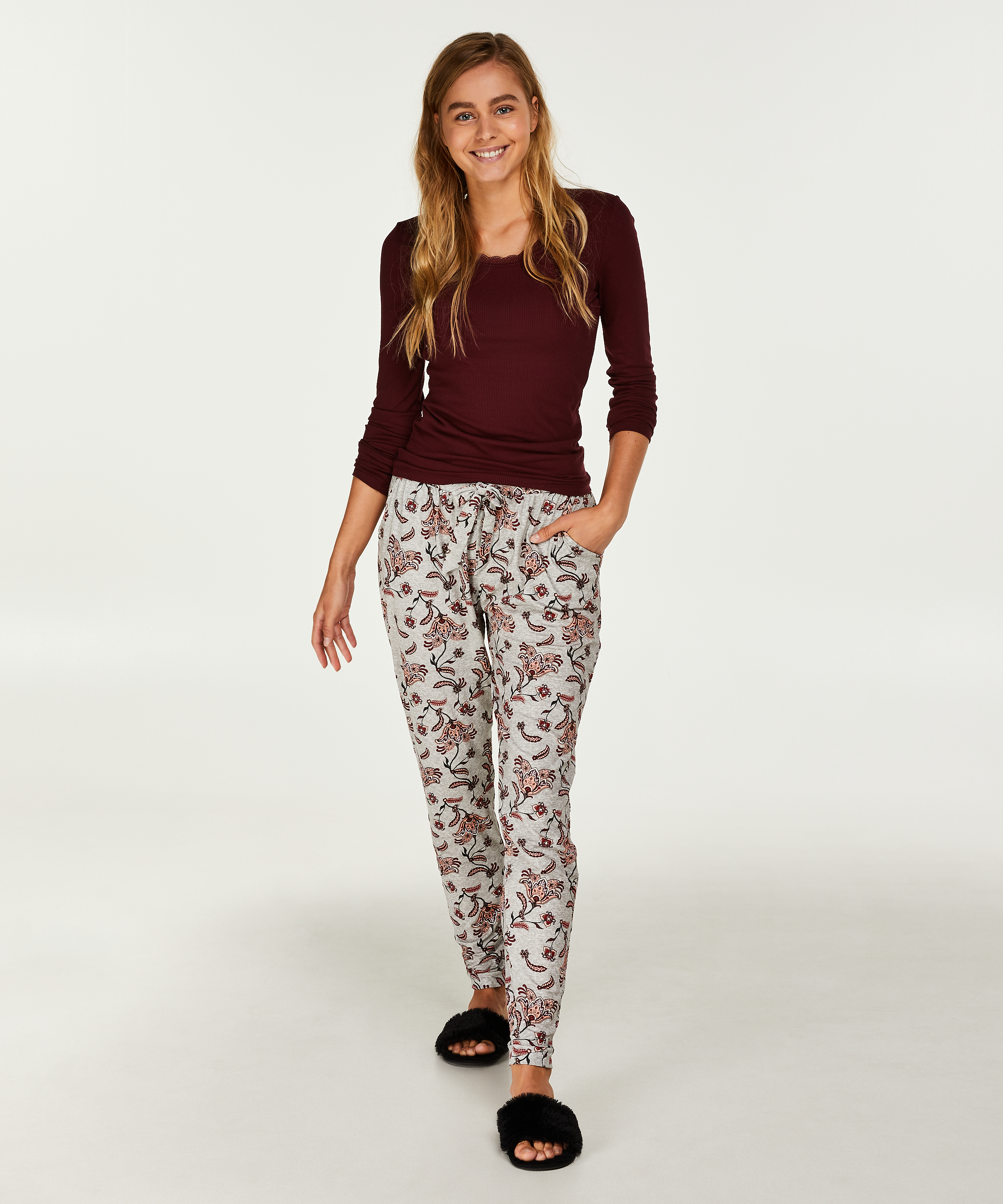 Loose-fitting Pajama Pants, Szary, main