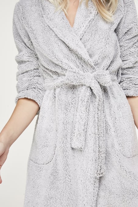 Fleece Bathrobe Short, Szary