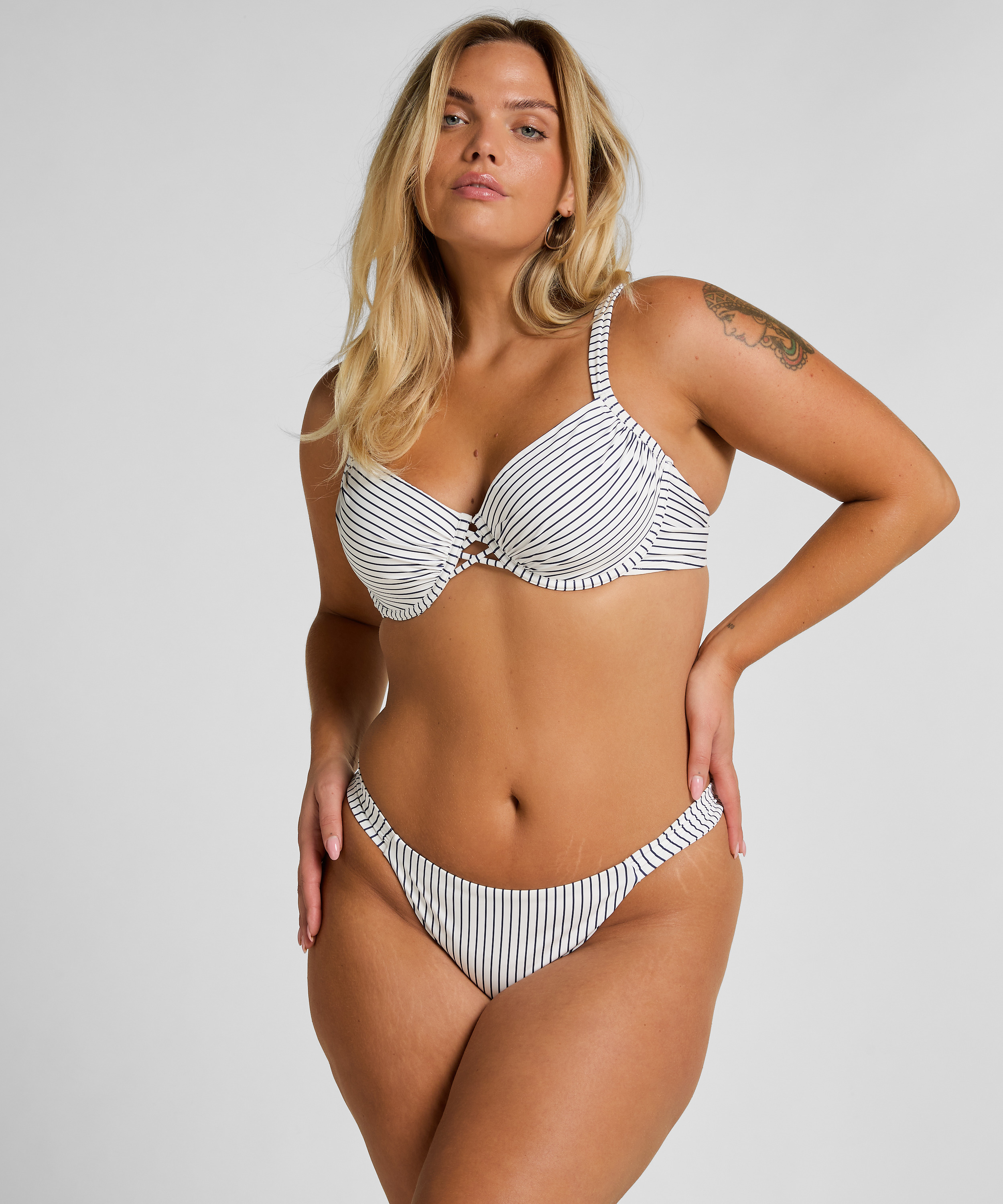 Biustonosz Bikini z Fiszbinami i Wkładkami Stripes, Biały, main