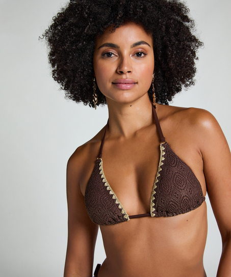Tr&oacute;jkątna szydełkowa g&oacute;ra od bikini, Brązowy