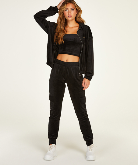 Welurowa bluza z kapturem, Czarny