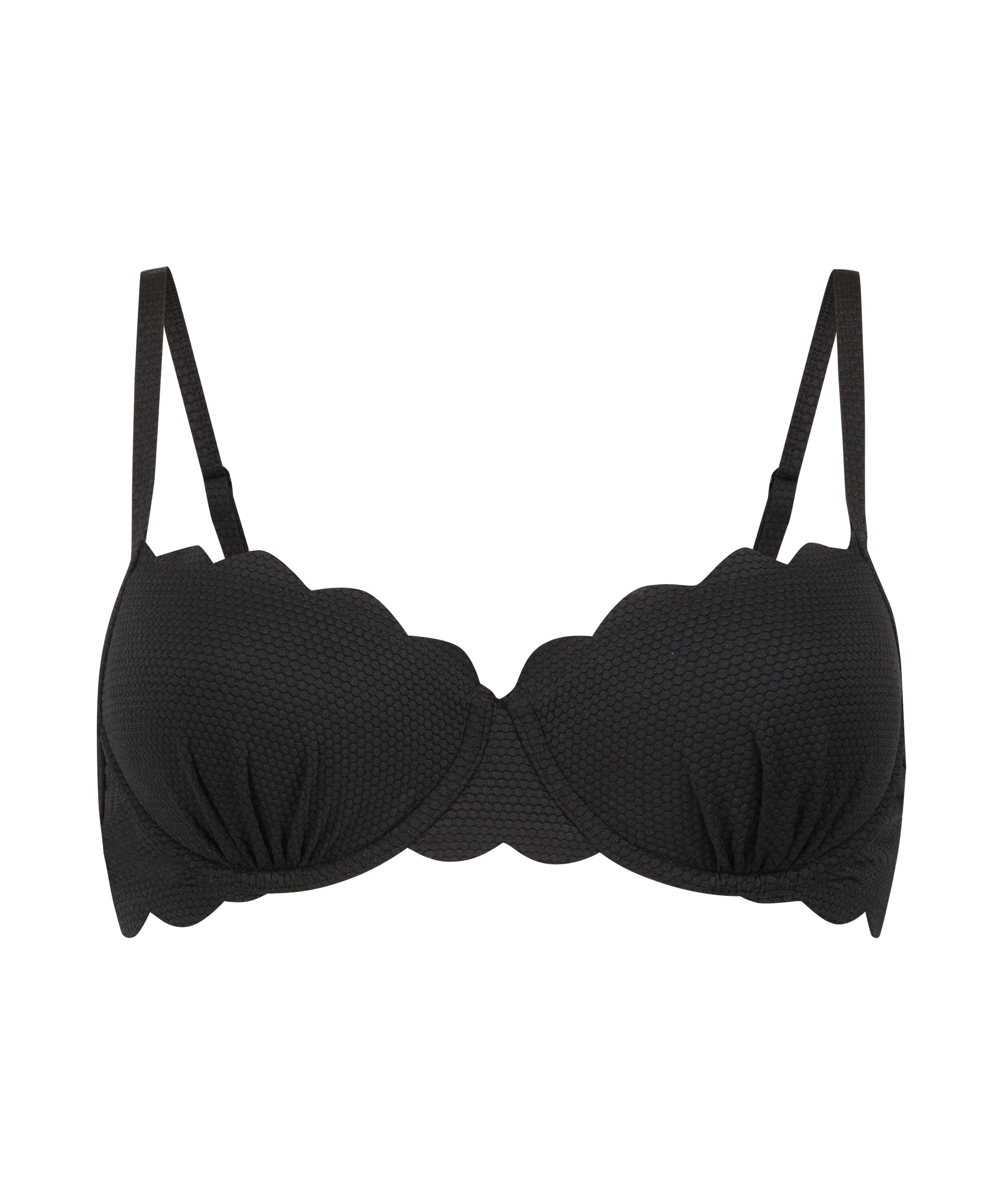 Usztywniany top bikini z fiszbinami Scallop, Czarny